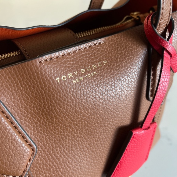 Tory Burch Tan Leather Tote with Red Accents - Picture 8 of 9